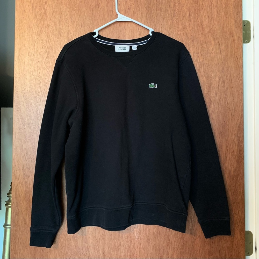 Lacoste Sport Alligator Men’s Cotton Crewneck Pullover Sweatshirt | Large Black